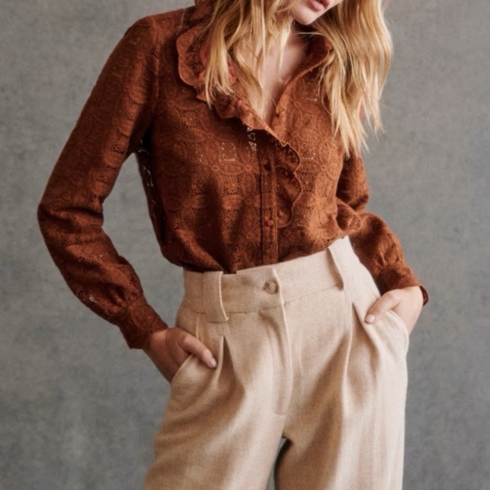 NWT SEZANE Chlo Blouse Chocolate sz 34/2